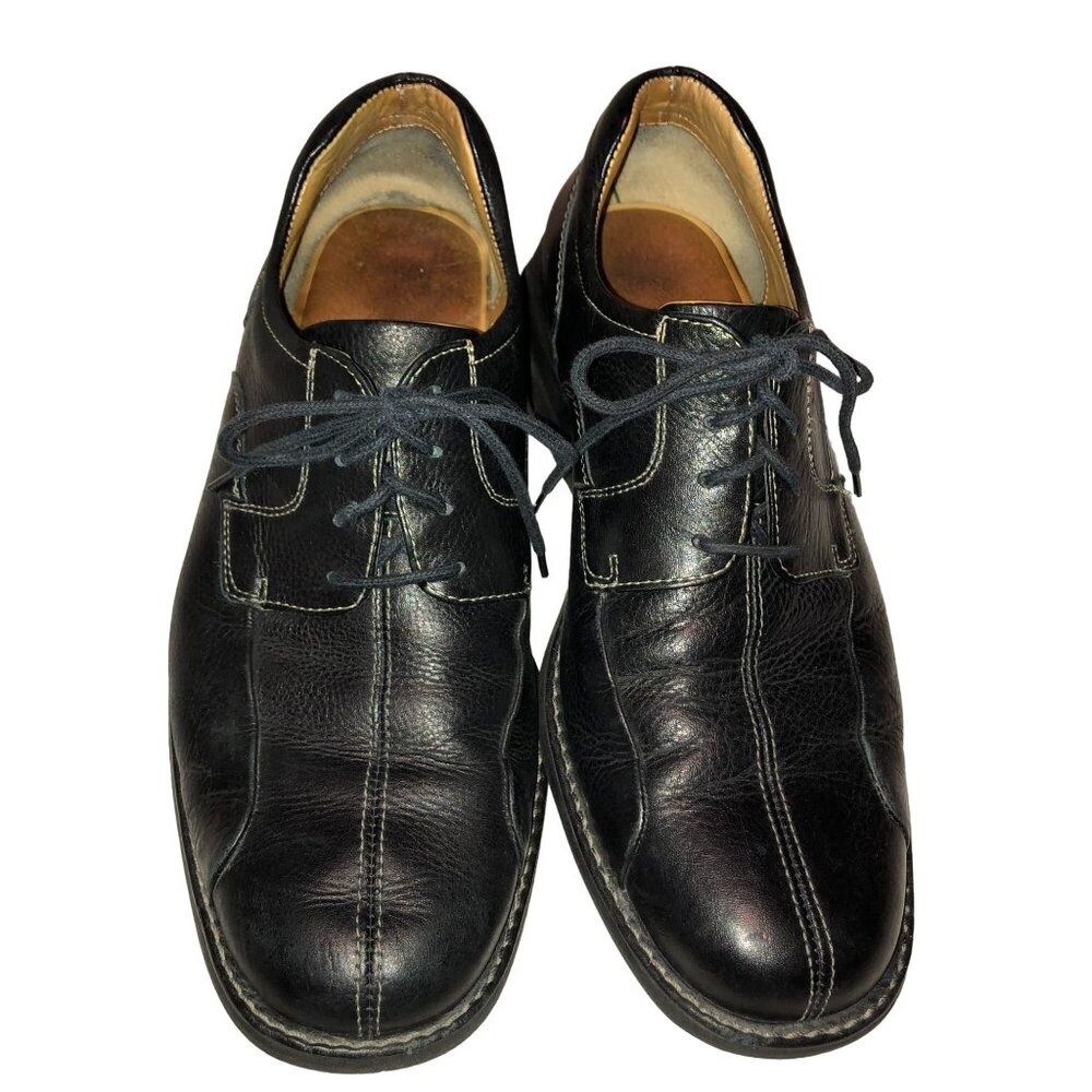 Johnston & Murphy Black Leather Shuler Bike Toe Oxford Shoes 9 Casual to Dress